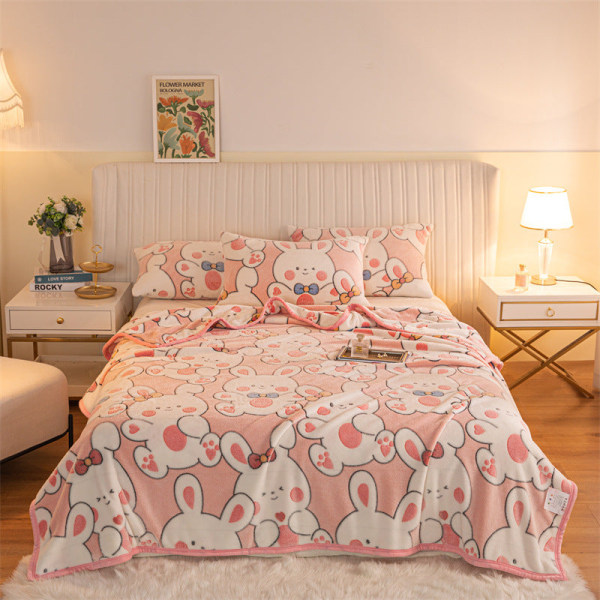 Fleeceteppe Studentlur Luftkondisjonering Teppe Tykk Coral Fleece Sengelaken Teppe Cute rabbit 180*200cm