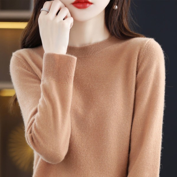 Damestrik efterår vinter sweater rund hals ensfarvet sweater indre bundskjorte løs Golden camel 105*61*60cm