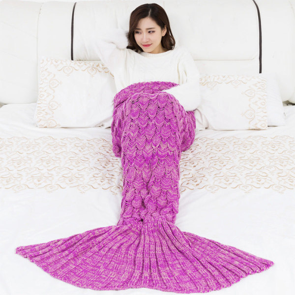 Babyfotografering Mermaid Blanket Scale Strikket Havfruehale børnetæppe Rose Red 90*55cm