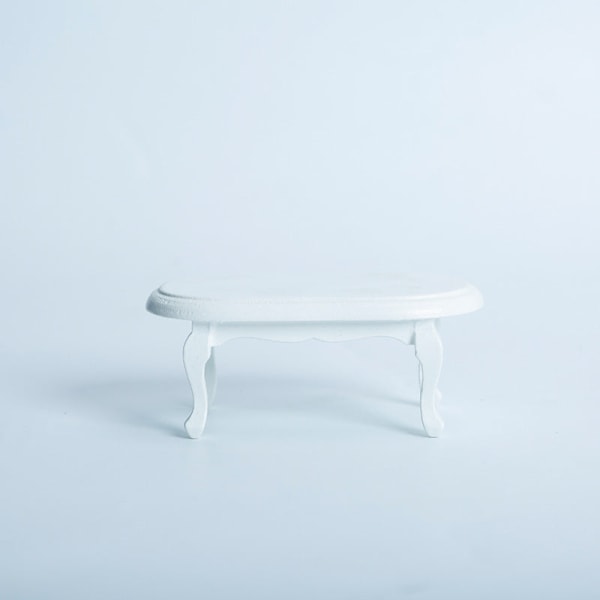 Miniatyrmøbler Leketøy Dukker Hus DIY dekorasjon Tilbehør Mini 1:12 ovalt tebord Vintage White