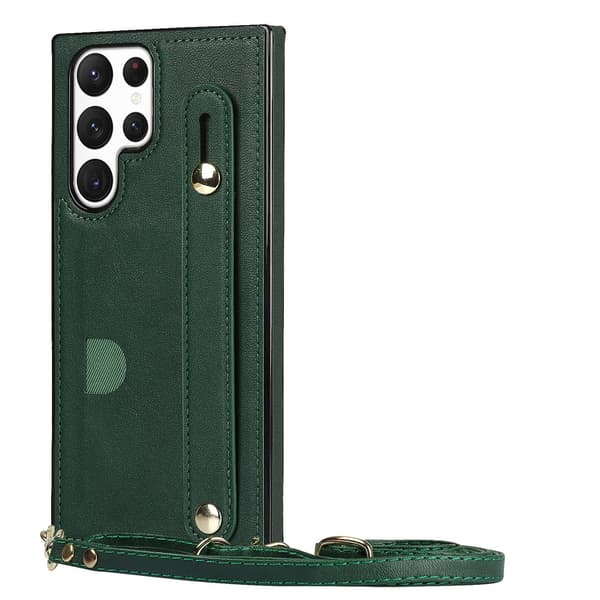 Etui til iPhone 13 6.1 grønn håndleddsstropp crossbody stativ lær