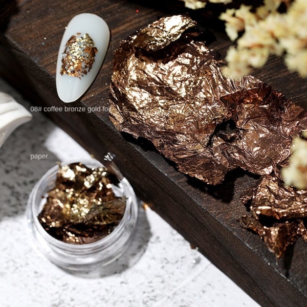 Negledekorationer til neglekunst Japansk guldfolie papir staniolstykker Champagne guld sølv 08#-coffee bronze gold foil paper