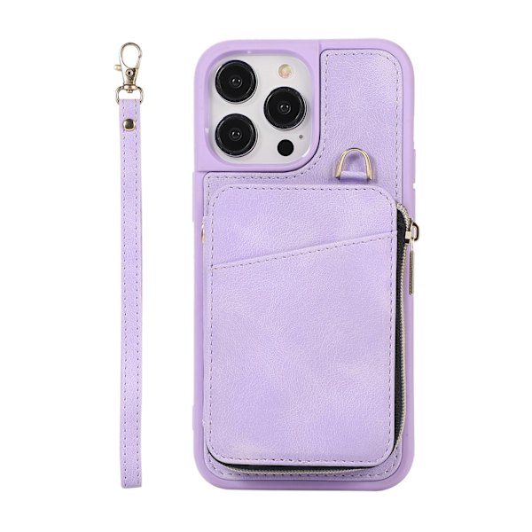 Kotelo iPhone 13/14 puhelimelle, violetti luova lompakko, nahkainen korttipaikka