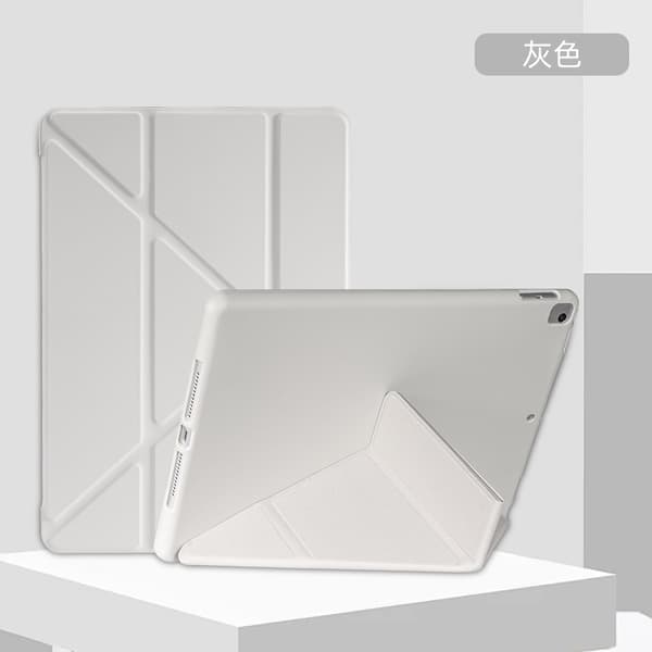 Etui til iPad 7/8/9 10.2\" gråt læder blødt deformerbart foldbart stativ