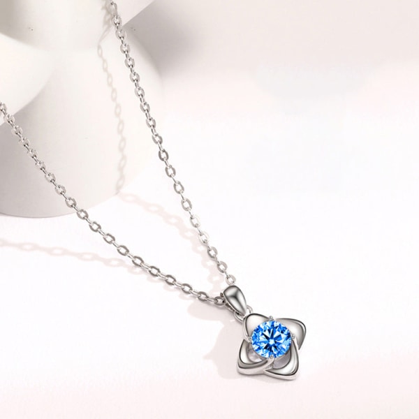 Kvinner Halskjede Kjede Choker Anheng Smykker Jente Gave Firkløver S925 Sterling Sølv falmer ikke Blue Zirconium 925 silver