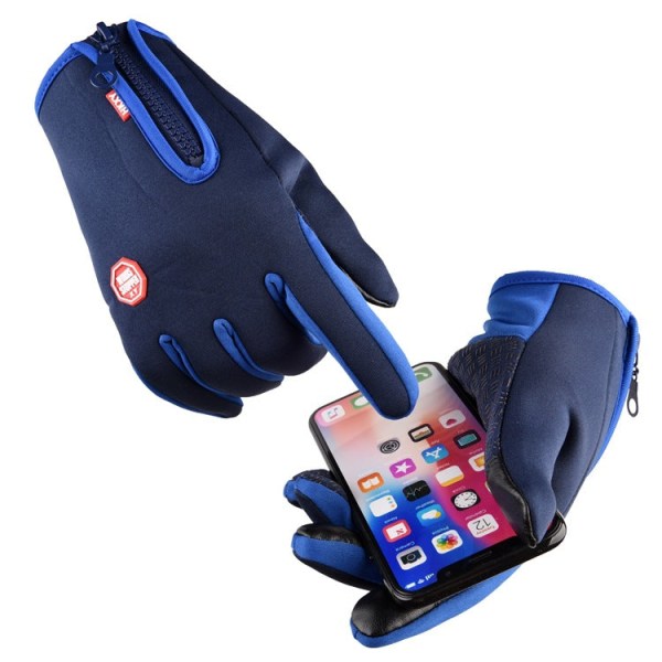 Kvinner Menn Sykkelhansker Full Finger Touch Screen Utendørs Glidelås Sport Varm fjellklatring D style dark blue L