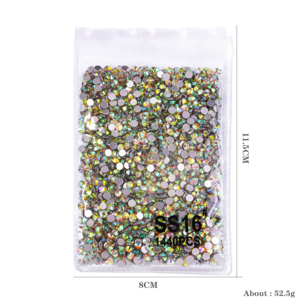 Negledekorasjoner for Nail Art Bag Rhinestone Sølv Fargerik Transparent Flat AB Diamond 1440 PCer SS34AB（7.2mm）288