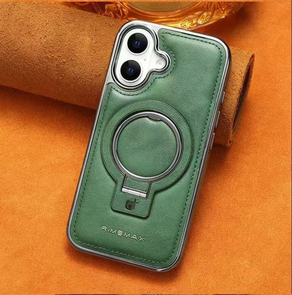 Fodral för iPhone 14PROMAX [Grönt racketfäste] Magnetisk sug stor hålhållare läder full c