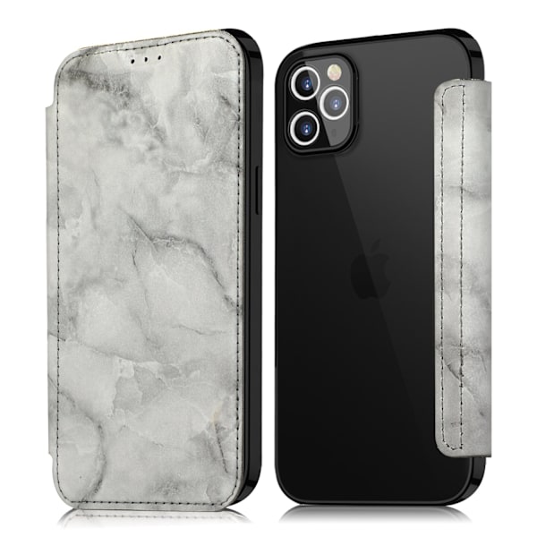 Skal för iPhone 14 Pro svart marmor elektroplätering PU-läder mjukt