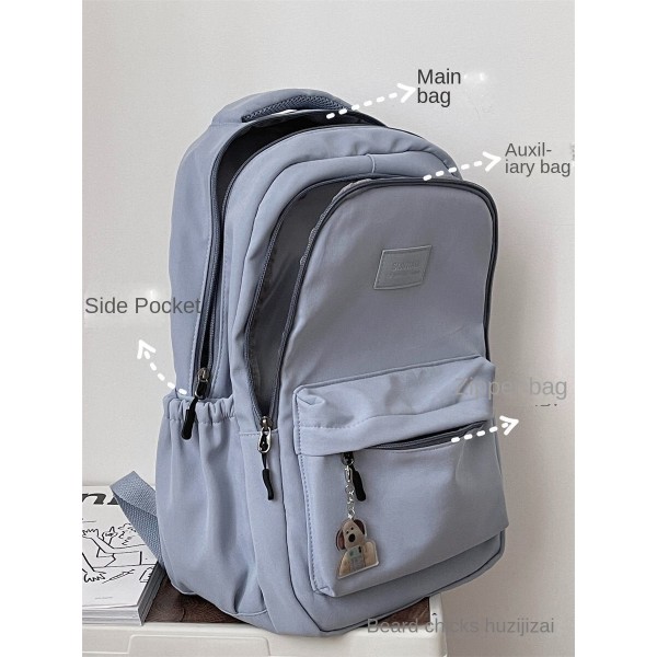 Kvinder pige rygsæk skuldertaske skoletaske Simple University Style Ensfarvede Student Travel Computer med stor kapacitet Blue 45*32*13cm