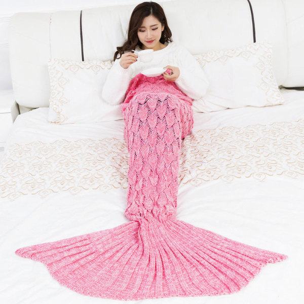 Babyfotografering Mermaid Blanket Scale Strikket Bubble Mermaid Tail Teppe Pink 55*90cm
