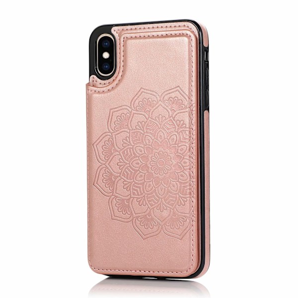 Fodral för iPhone 13/iPhone 14 roséguld präglad mandala dubbelspänne korthållare plånbok
