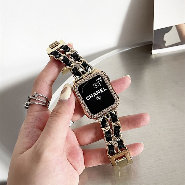 Kellon ranneke Apple Watch iWatch 38/40/41/ 10. sukupolvi 42mm universal kulta musta nahka