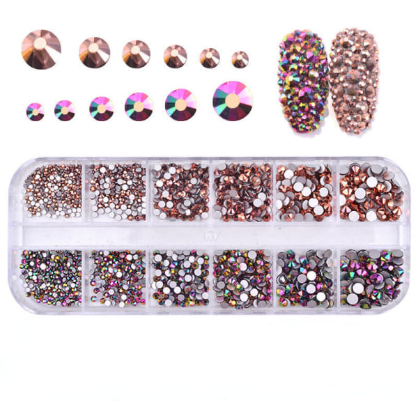 Negledekorationer til Nail Art Høj Sølvbundsbor AB Rhinestone Shiny Diamond Strip Boxed 1440 PC'er 12 grid strip box rhinestone 10#