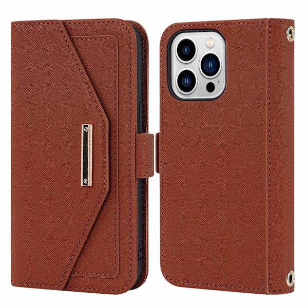 Etui til iPhone 15 Pro Max brun ve cross grain wallet læder