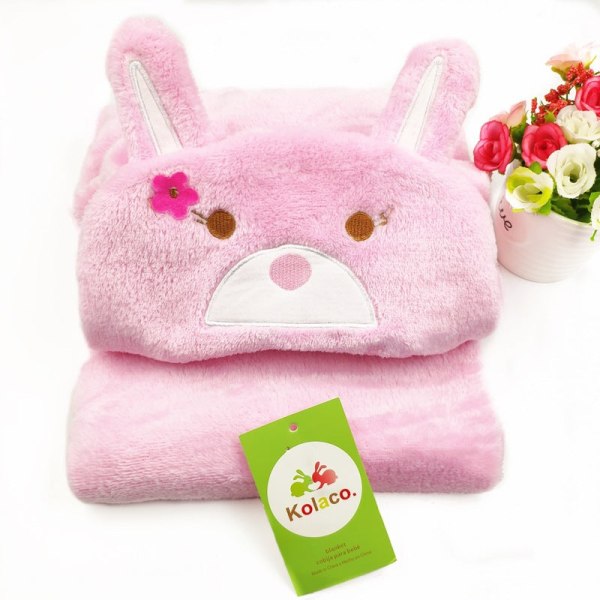 Flanell badehåndkle for barn Badekåpe Cartoon Cape Cloak Babys Teppe Klem Teppe Flower pink rabbit 100X70cm