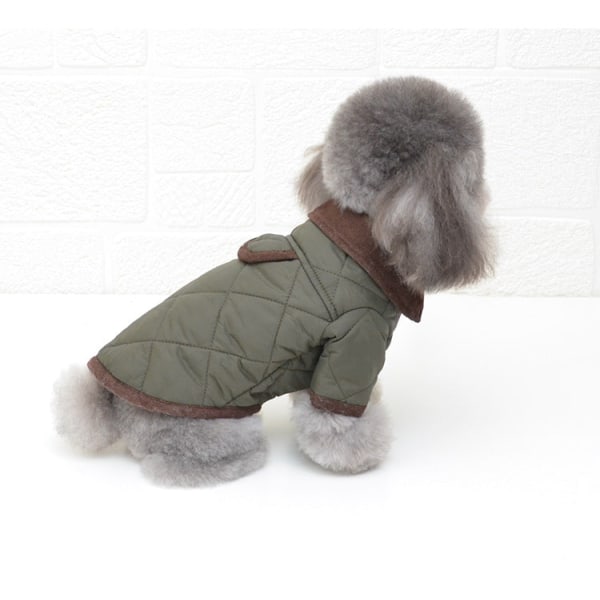 Kjæledyrsklær Høst og vinter Ny britisk stil Tykkede varme Pomeranian French Bulldog-klær Army Green L