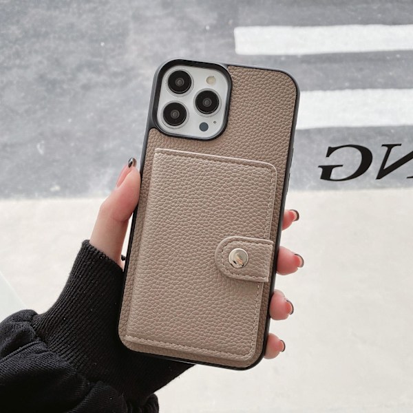 iPhone 13 Pro -kotelo, khaki, yksiosainen, crossbody, kiinteä korttipidike, taitettava japanilainen nahka