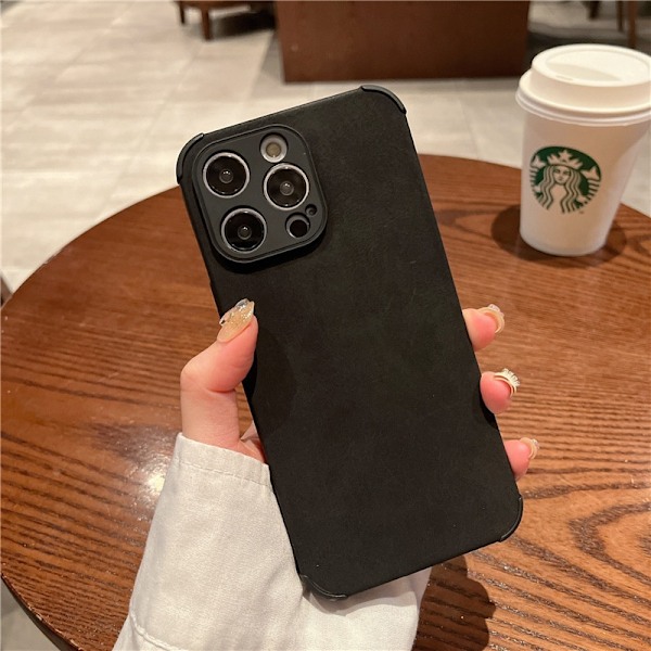 Fodral för iPhone 14Pro svart [ingen logotyp] lammskinn lätt lyx mocka ren mjuk
