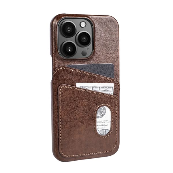 Etui til iPhone 15 Plus Brun Kortinnsetting Anti-fall Dual SIM