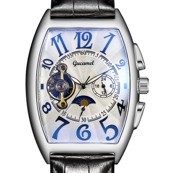 Herrklockor Tonneau Mechanical Watch present Silver Case black