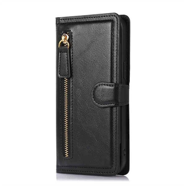 Etui til iPhone15pro sort egnet pung læder multifunktionel retro