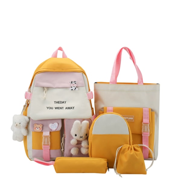 Skoletaske Casual Nylon farvematchende rygsæk Sød pige med stor kapacitet rygsæk Yellow
