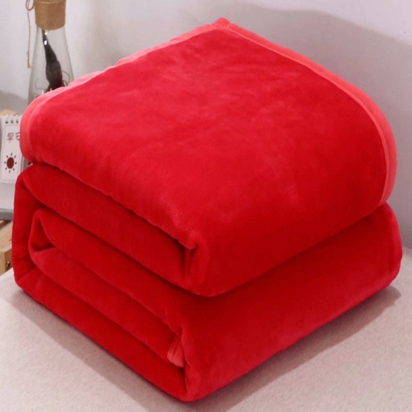 Kesäinen flanellipeitto Puhdasvärinen paksunnettu kaksinkertainen korallifleecepäällinen Cover tavallinen makuusalin peitto Bright red 100*140cm