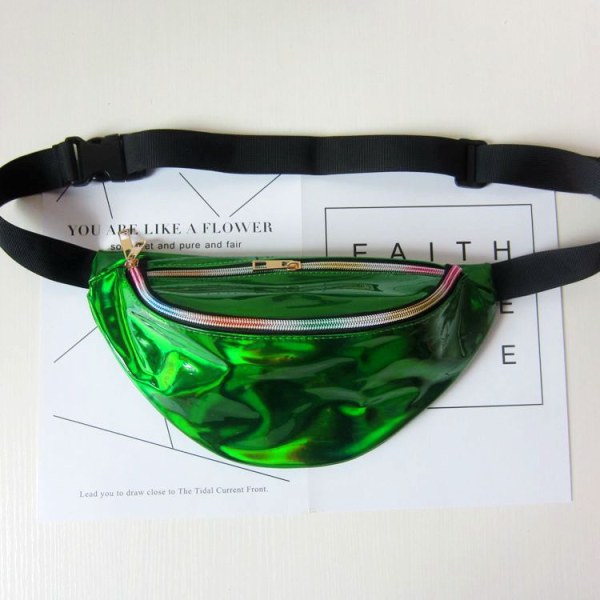 Menn kvinner Fanny Pack midjeveske Flow Outdoor Sports og Casual Reflekterende Gjennomsiktig PVC Skråbryst Green PU