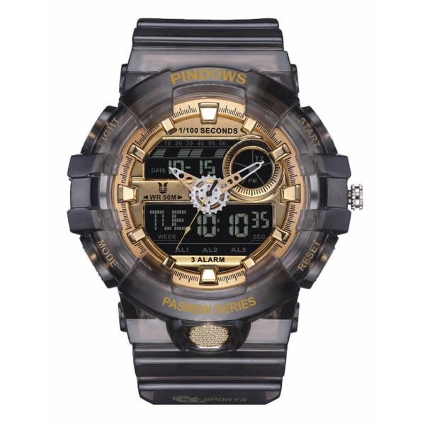 Män Klockor Student Sport Elektronisk Watch Gift Transparent Black Gold
