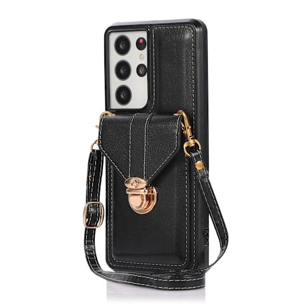 Etui til iPhone 13PROMAX sort multifunktionel mode crossbody korttaske spænde pung anti fald