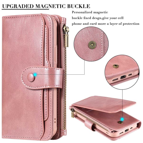 Fodral för iPhone 14 6.1 rosa multi carat dragkedja läderplånbok split