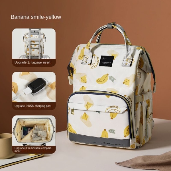 Mommy Bag -reppu, suuri kapasiteetti äitien ja vauvojen laukku vedenpitävä vaippalaukku banana yellow