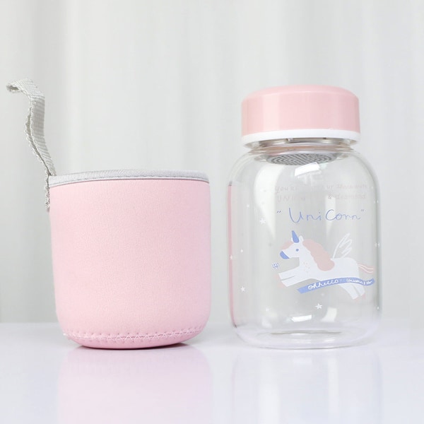 Kids Water Drikkeflaske Søt for barn Enkel Unicorn Glass Minalist Portable Leakproof White Horn 450ml