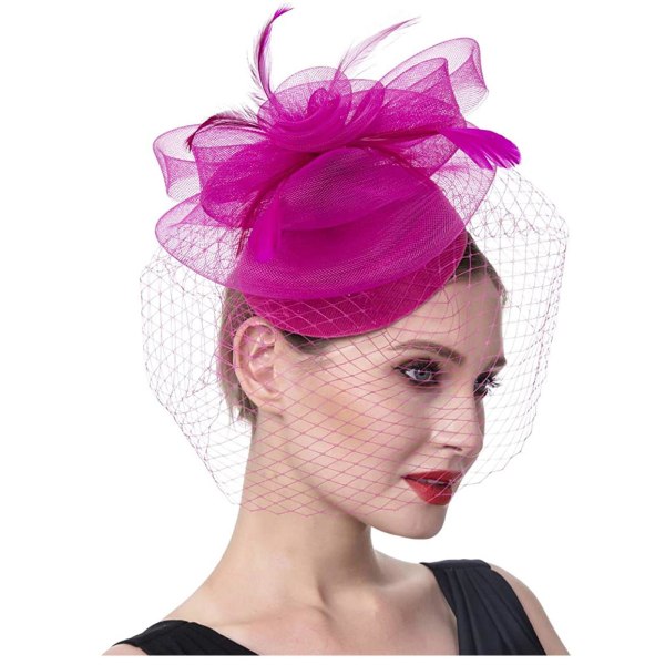 Kvinnor Flickor Mesh Fascinators Hatt Cocktailparty Pannband Huvudstycke Bröllopsmössa Purple One Size