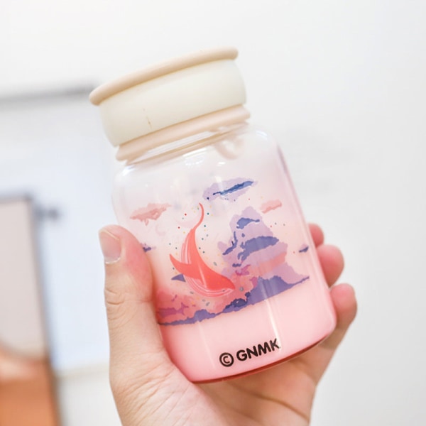Lasten juomapullo, söpö lapsille, gradientti merisuodatinlasi borosilikaattipainettu printed Pink 350ML