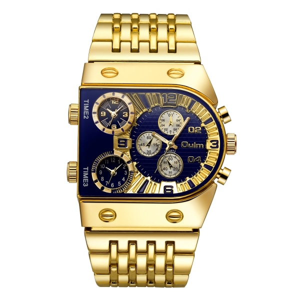 Herreure Multi-Time Zone Large Dial Luminous Quartz Watch Gold Gift Blue face
