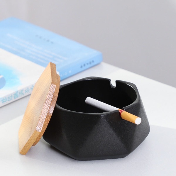 Ashtray Ceramic Windproof Anti-Gray  Lid Office Home Personality Ashtray Blue Geometry [without cover]]