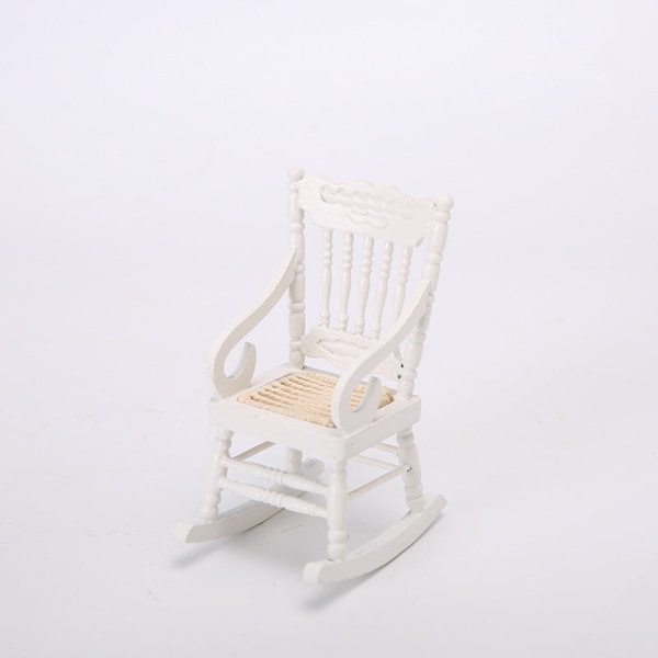 Miniature Møbler Legetøj Dukker Hus DIY Dekoration Tilbehør Mini Træ Hvid Spray Paint Gyngestol White
