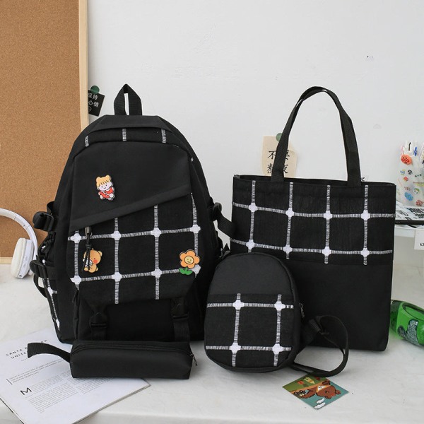 Skoleelev ryggsekk College Bookbag Reiseveske Mote Plaid Stor Kapasitet 1st style black