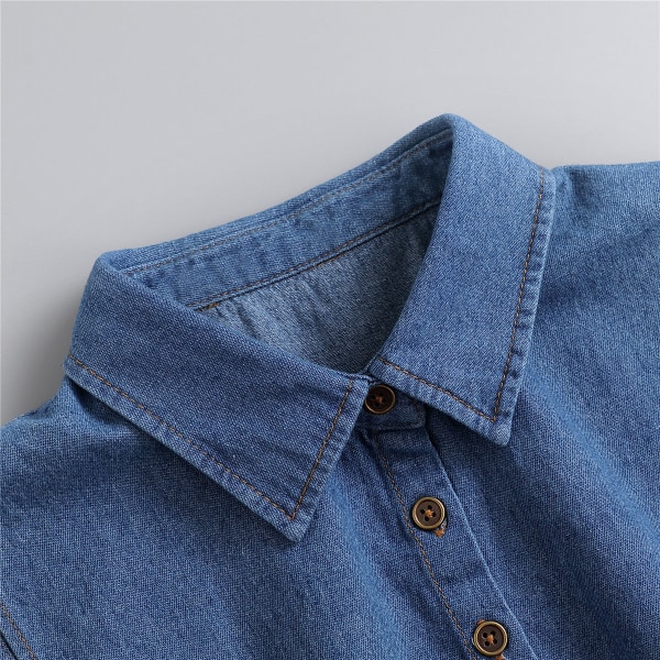Kvinders falsk krave Aftagelig halv bomulds denimskjorte Aftagelig sweater Tilbehør Skjorte spids Dark blue denim