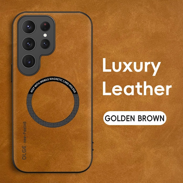 Fodral för iPhone 14 Guldbrunt Sheepbuck Läder Magnetiskt Fodral Retro Hårt Europeiskt och Amerikanskt