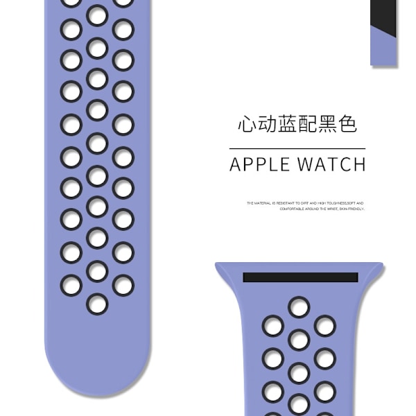 Urrem til Apple Watch iWatch 38/40/41/42mm Forlænget/L Hjertebankende blå med sort