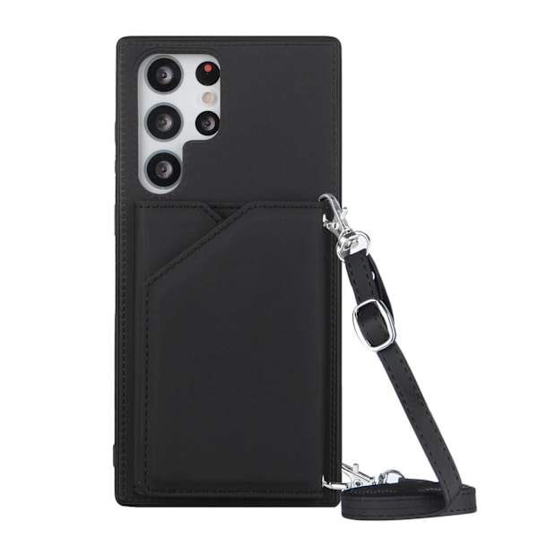 Etui til iPhone 13 Pro svart med lang snor, kortholder med hudfølelse, snor for flere kort a