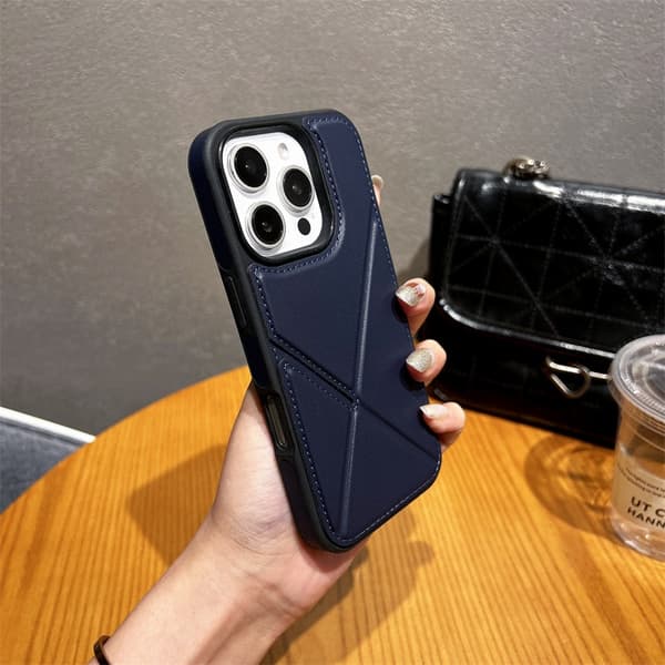 Etui til iPhone15 SJ5 [foldbart kort] blått foldbart stativ lærkort mykt