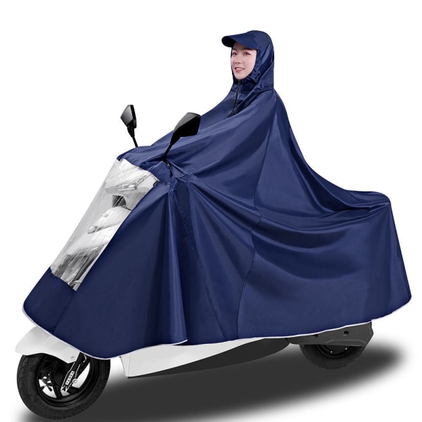 Regnfrakke Regndragt Motorcykel Elbil Lang Dobbeltbrems Fodbeklædning Fortykket Hat brim single navy blue 7XL (small model)