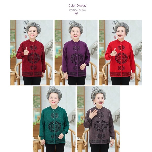Naisten neuleet Syksyn talvipusero punainen takki vanhuksille paksuuntuva neuletakki Purple 4XL