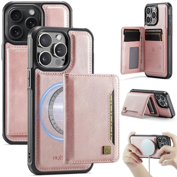 Etui til iPhone 14 Plus A13 rosaguld business split magnetisk kortholder