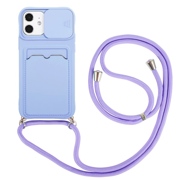 Etui til iPhone 13 Pro lilla hudfølelse kortholder skyvevindu spor crossbody lanyard frostet myk
