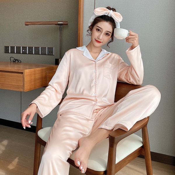 Silke Pyjamas Par Set Luksus High-end Ice Silk Hjemmeklær Pale pink S